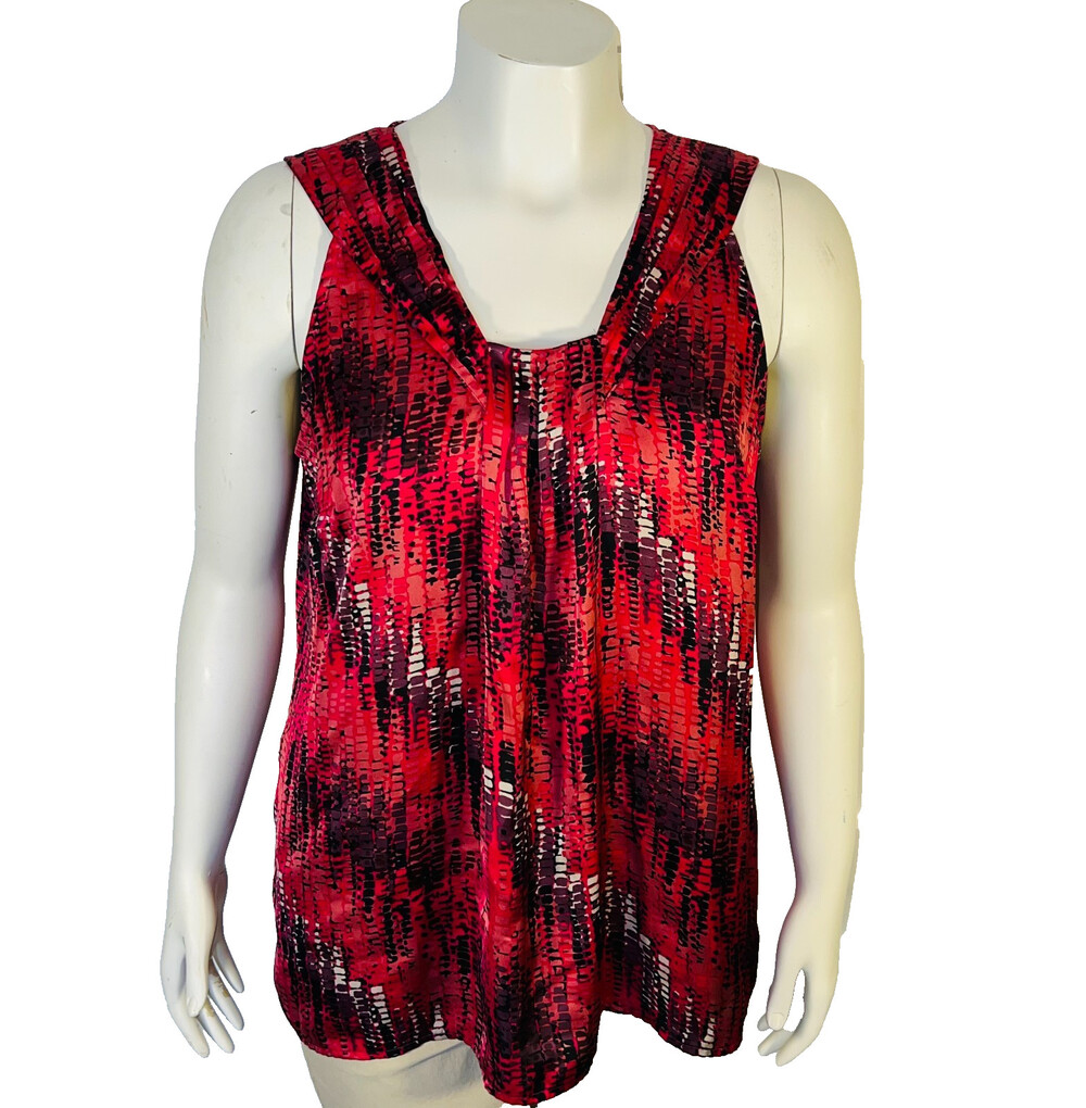 Fashion Bug Tank Blouse Women's L Fuschia Abstract Geometric Print V-Neck Flared